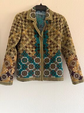 Vintage Biya Johnny Was Geometric Embroidered Blazer Jacket